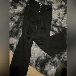 High waisted wide leg 5 button up black jeans